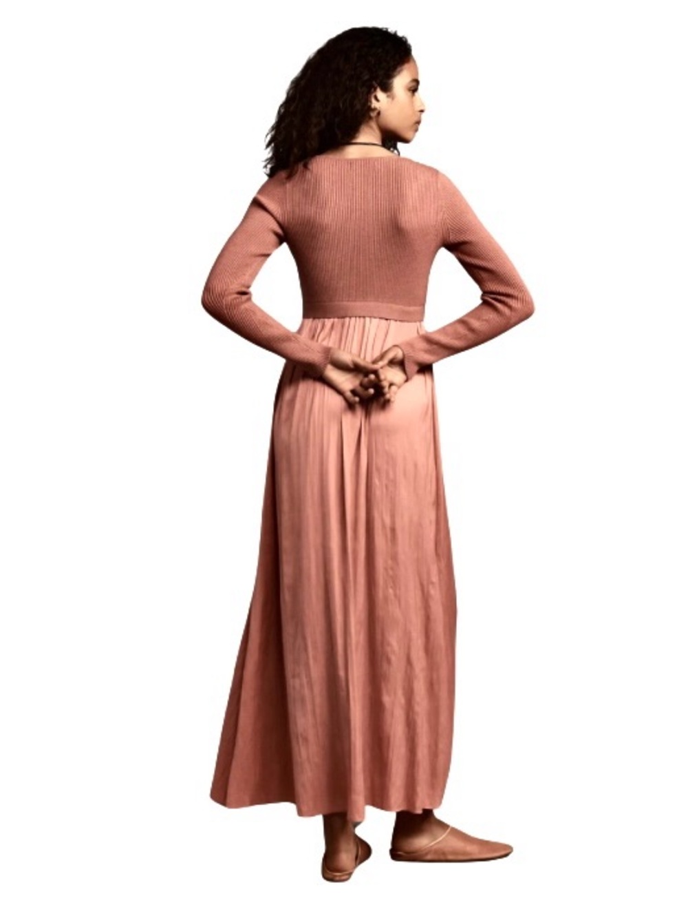 Anthropologie Thea Twofer Sweater Rib-Knit Maxi Dress in Dusty Rose - Picture 3 of 11